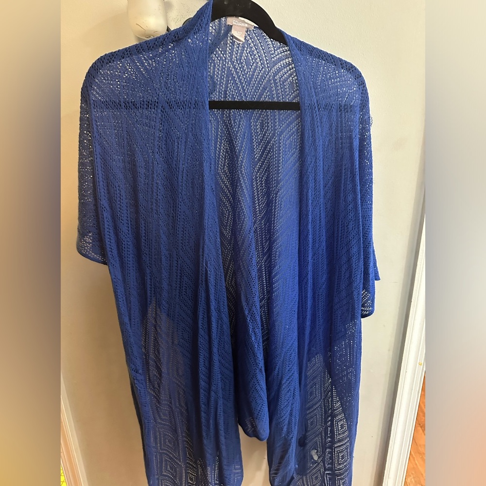 Chico's Blue Open-Front Knit Jacket